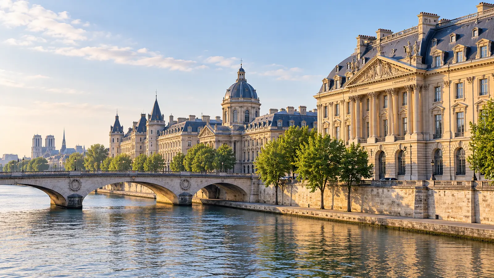 Paris’te Seine kıyısında taş kamu binaları