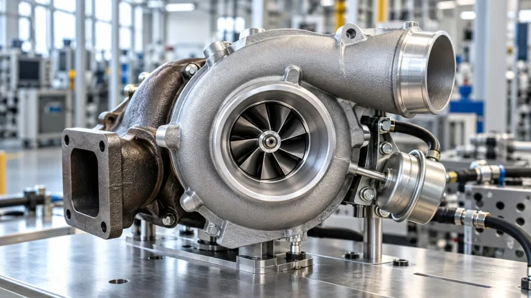 Test tezgâhında metal gövdeli turboşarj ve kompresör çarkı