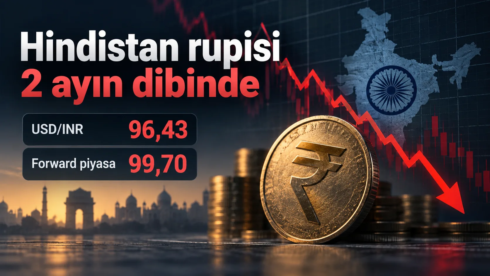 Hindistan rupisinin 2 ayın en düşük seviyesine gerilemesi ve USD/INR forward fiyatlamasının 100 sınırına yaklaşması.