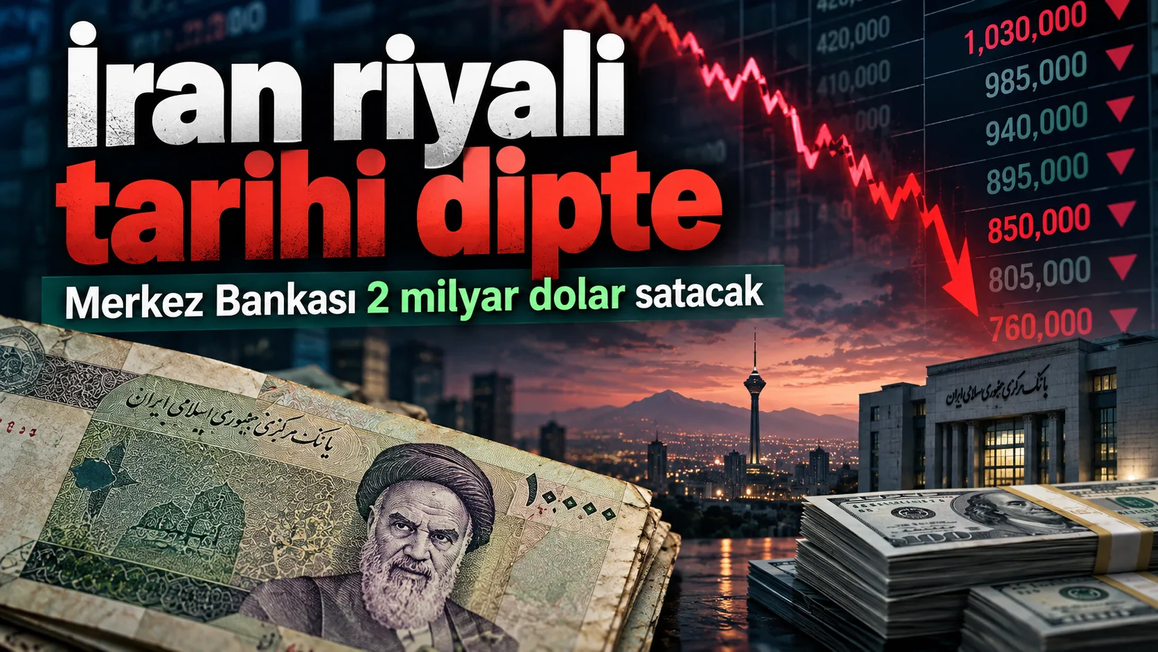 İran riyali tarihi dip seviyeye gerilerken Merkez Bankası 2 milyar dolara kadar döviz satışı başlattı.