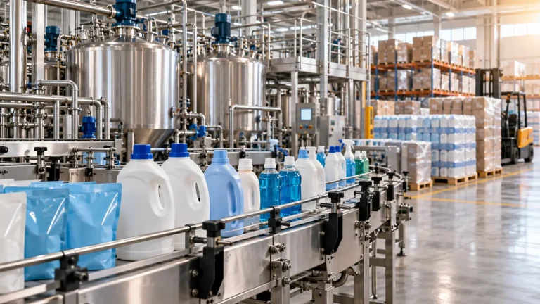 Etiketsiz temizlik ürünlerinin dolum ve paketleme hattı
