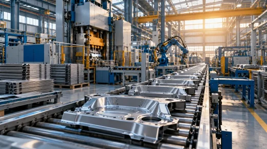 Fabrikada metal parçaların üretim hattı