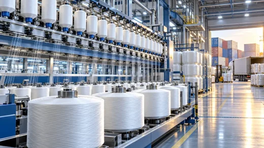 Polyester iplik üretim hattı ve ihracat için hazırlanan ürünler