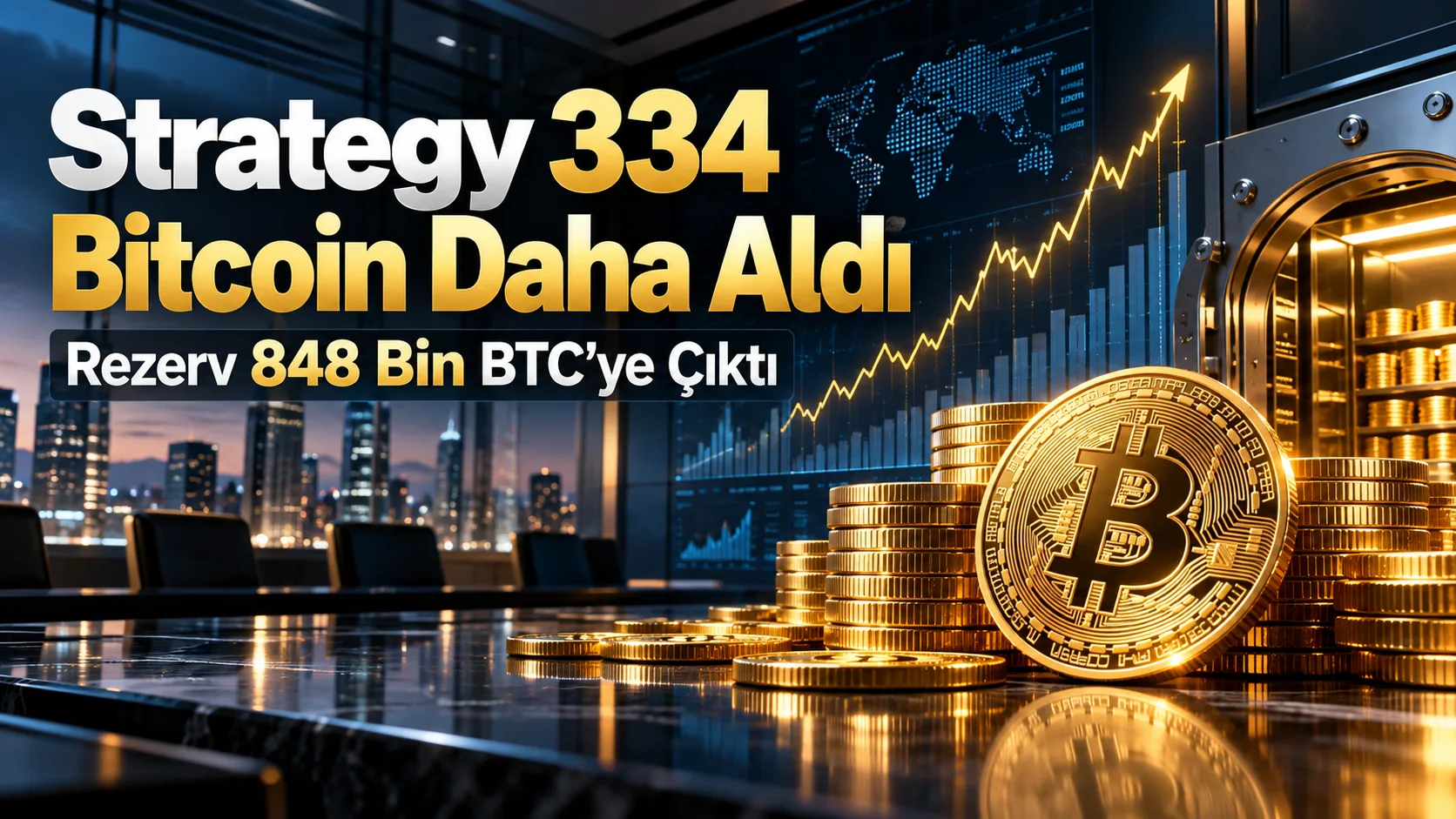Strategy’nin 334 Bitcoin alımıyla toplam rezervinin 848 bin BTC’ye ulaşması.