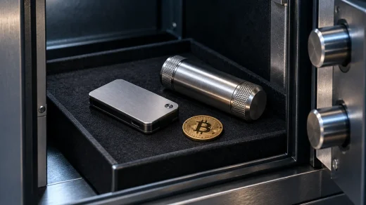 Kasada donanım cüzdanı ve Bitcoin simgeli jeton