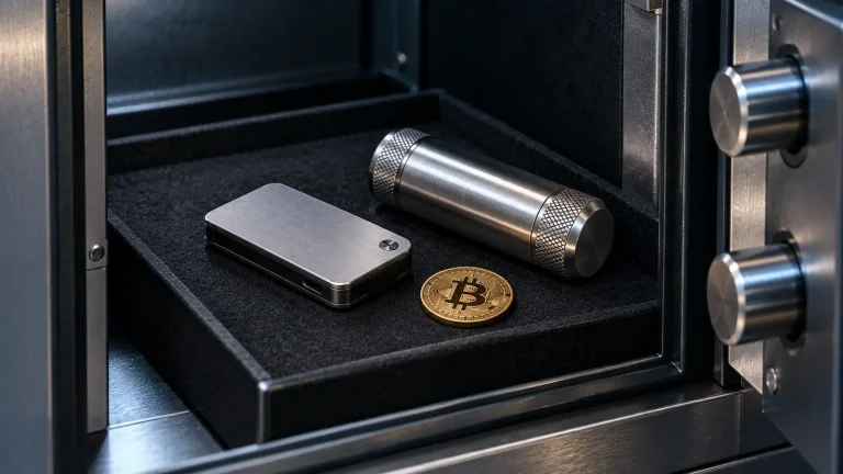 Kasada donanım cüzdanı ve Bitcoin simgeli jeton