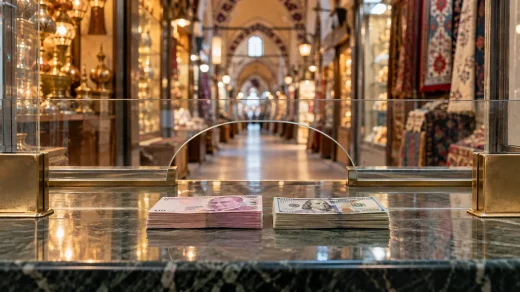 Cam banko üzerinde Türk lirası ve dolar banknotları