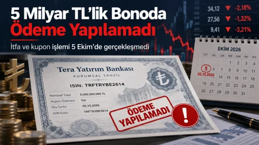 Tera Yatırım Bankası’nın 5 milyar TL’lik bonosunda itfa ve kupon ödemesinin yapılamaması.