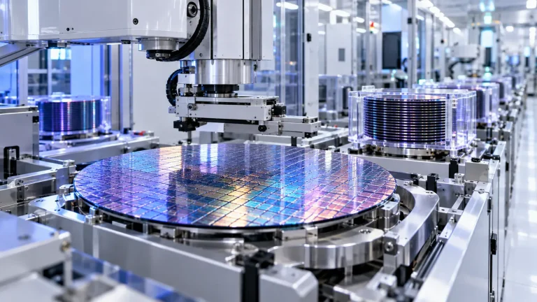 Temiz yarı iletken üretim hattında silikon wafer ve otomatik üretim makineleri