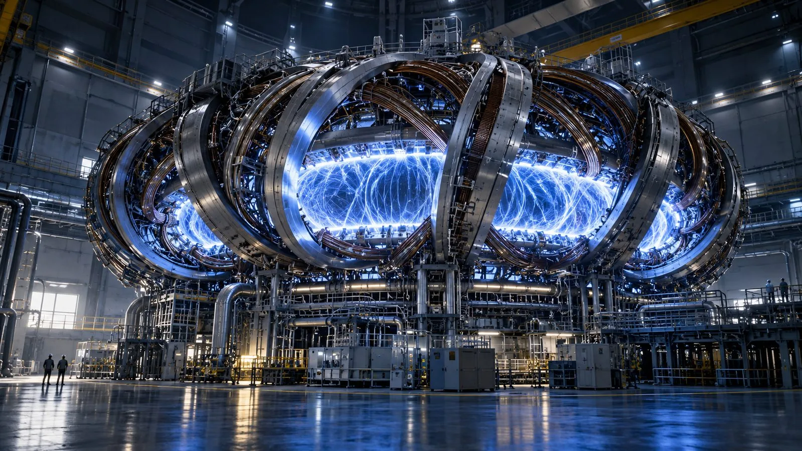 Stellarator tipi füzyon reaktörünü temsil eden endüstriyel tesis