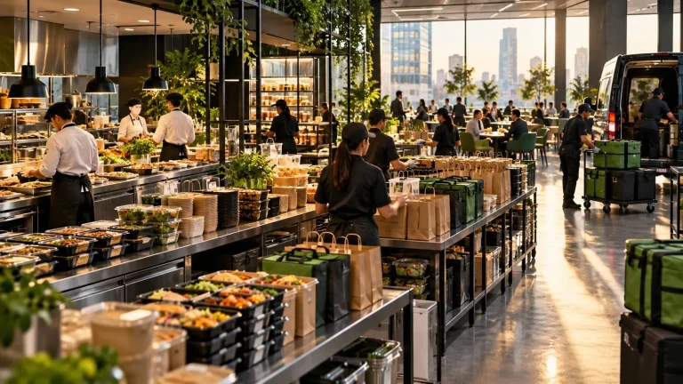 Kurumsal ofisler için toplu yemek siparişlerinin hazırlandığı catering merkezi