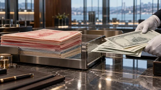 İstanbul manzaralı finans ofisinde hisse belgeleri ve dışarı taşınan döviz evrakları