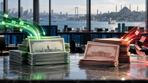 Hisse piyasasına para girişini ve tahvil piyasasından çıkışı simgeleyen finans görseli