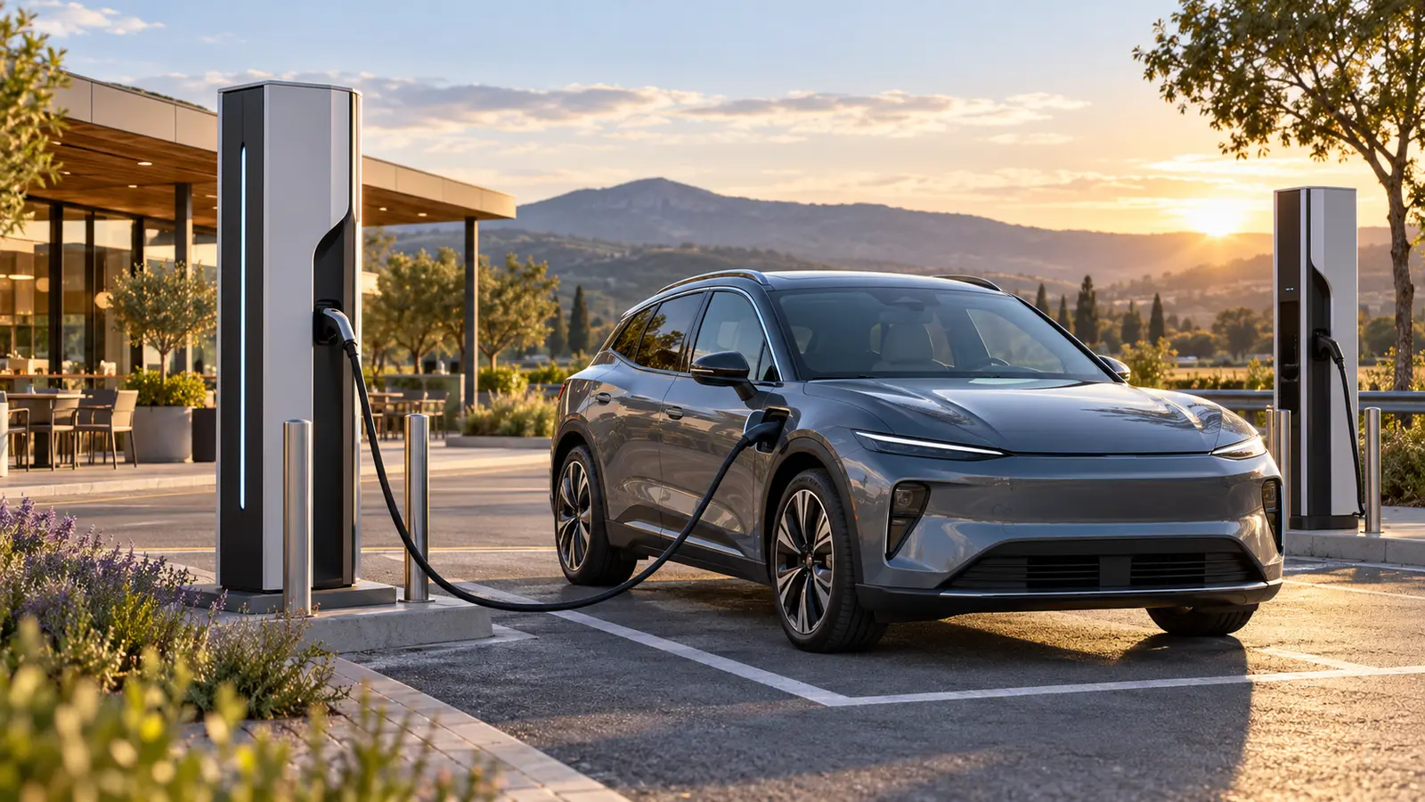 Şarj istasyonuna bağlı elektrikli otomobil
