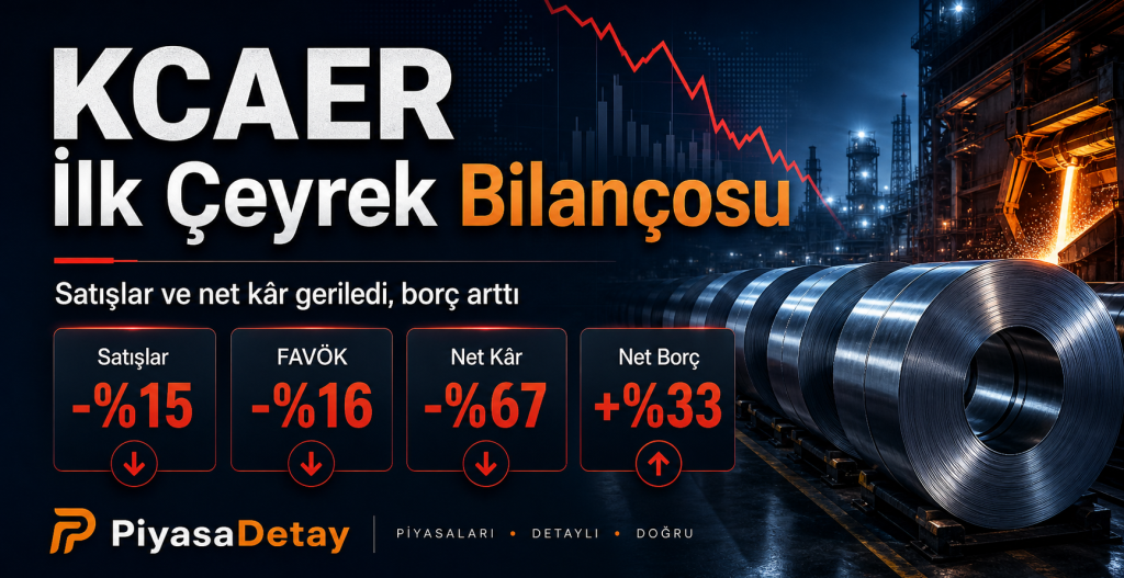 KCAER 2026 ilk çeyrek bilanço analizi: satışlar yüzde 15, FAVÖK yüzde 16, net kâr yüzde 67 geriledi, net borç yüzde 33 arttı.