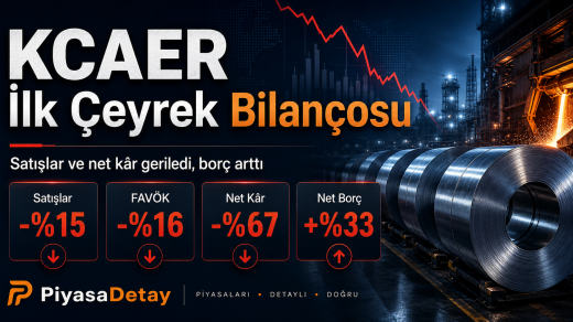 KCAER 2026 ilk çeyrek bilanço analizi: satışlar yüzde 15, FAVÖK yüzde 16, net kâr yüzde 67 geriledi, net borç yüzde 33 arttı.